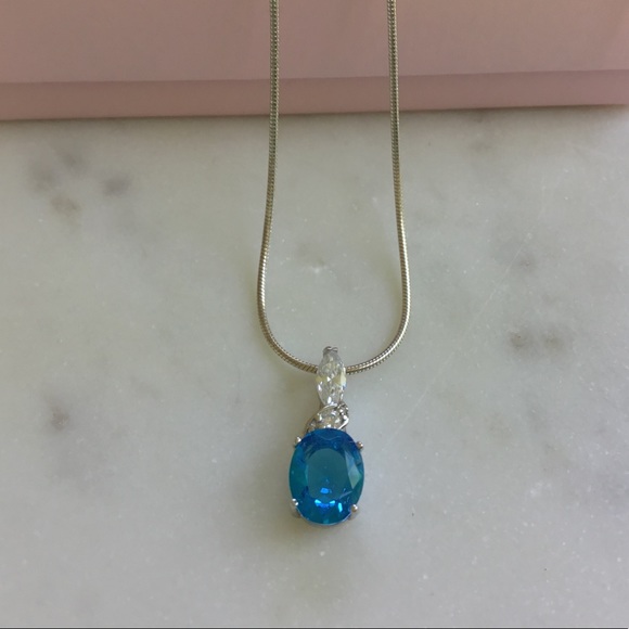 Sterling Silver Aqua Cz Necklace - Picture 13 of 16